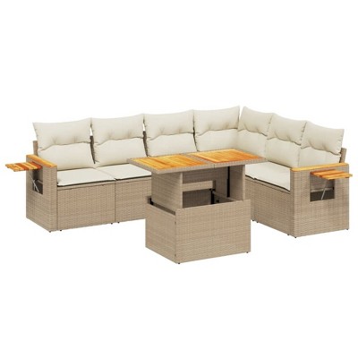 vidaXL 7 Piece Patio Sofa Set with Cushions Beige and Cream Poly Rattan