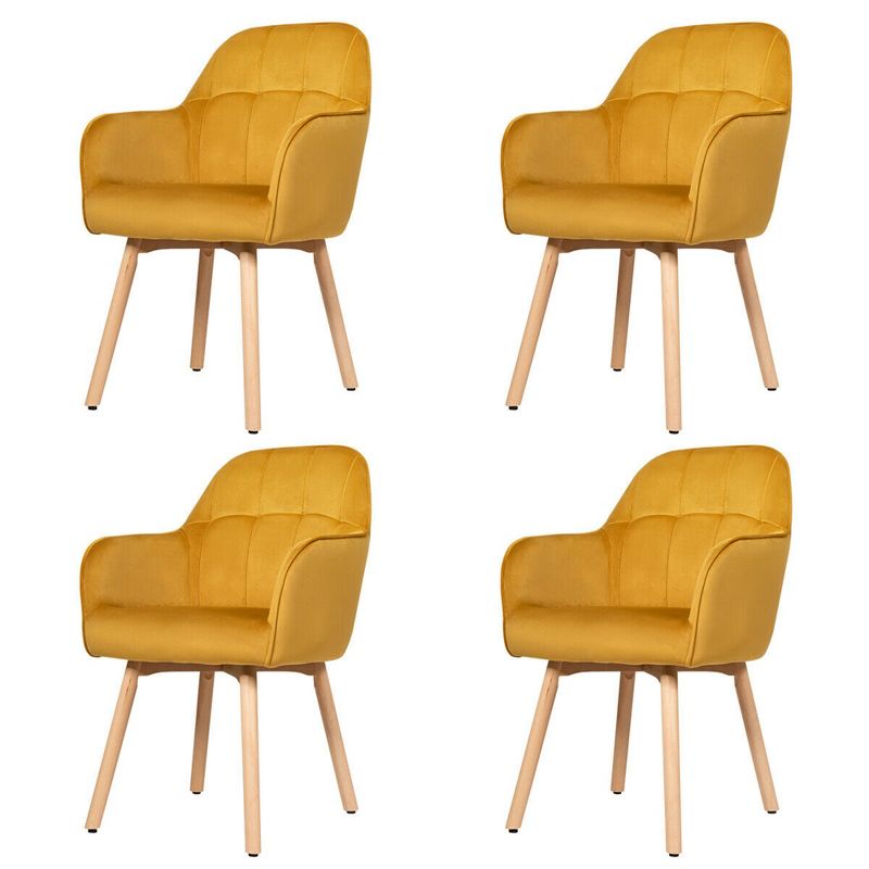 Tangkula 4PCS Modern Accent Armchair Upholstered Leisure Chair w/ Wooden Legs Yellow, 1 of 11