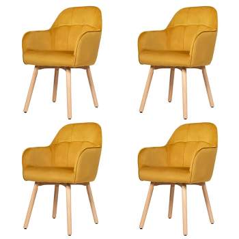 Tangkula 4PCS Modern Accent Armchair Upholstered Leisure Chair w/ Wooden Legs Yellow