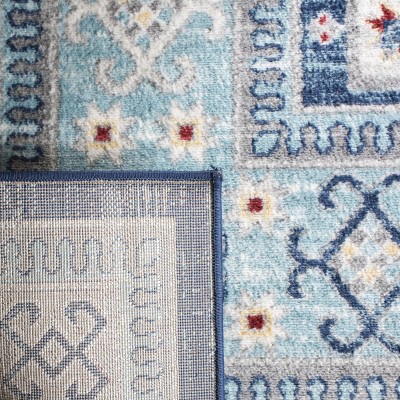 Hand-Knotted Blue and Creme Synthetic Rectangular Rug