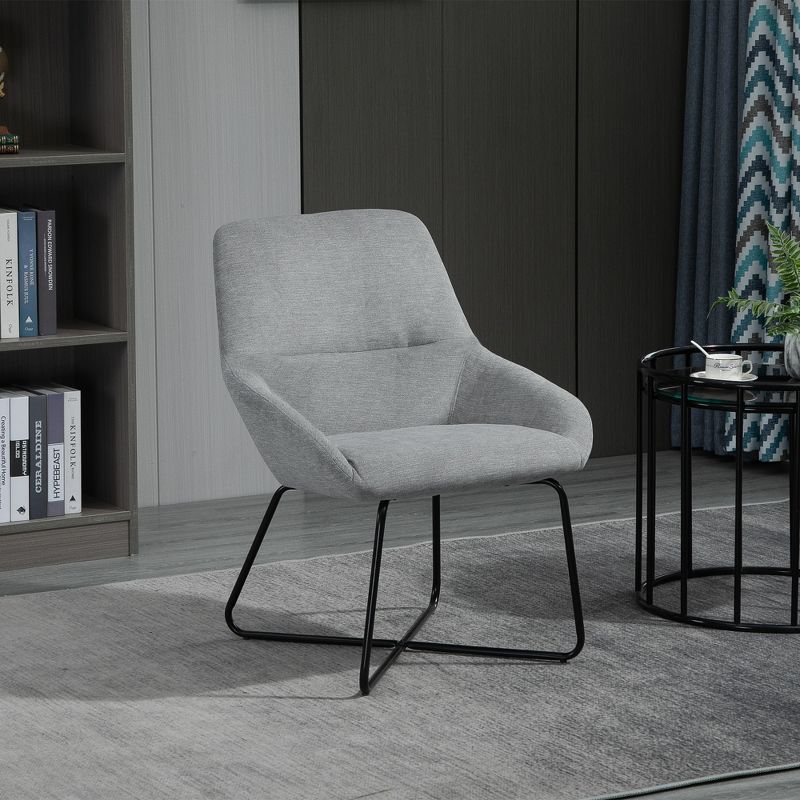 HOMCOM Modern Accent Chair Leisure Fabric Mid Back Chair Livingroom Funiture with X-Shaped Metal Frame and Curved Back, 3 of 8