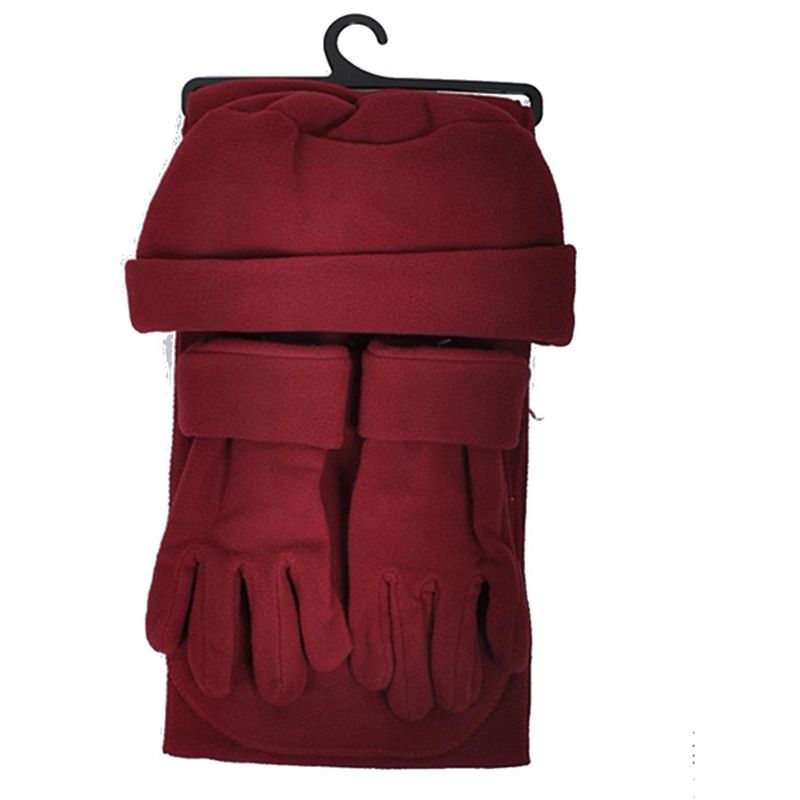 Women's Solid Fleece 3-Piece gloves scarf Hat Winter Set, 1 of 6