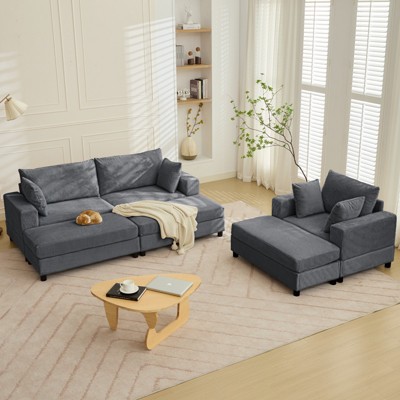 Mjkone Modern Extra-Large Corduroy Upholstered Modular Sectional Sofa Set,Deep Seat Sleeper Chair Indoor with Ottoman