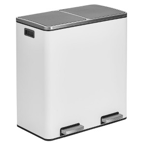 mDesign Metal Steel 60-Liter Large Dual Compartment Step Trash Can - White - 1 of 4