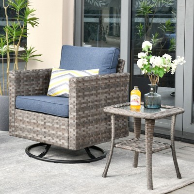 XIZZI Rocking Chair 360 Degrees Swivel, Bistro Set with Side Table, PE Rattan All Weather Outside Rocker Chair for Porch, Garden and Terrace