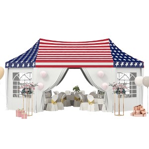 Outsunny 22.3 x 16.4 ft Party Tent, Heavy Duty Outdoot Canopy Tent with 2 Doors and 6 Windows, American Flag - 1 of 4
