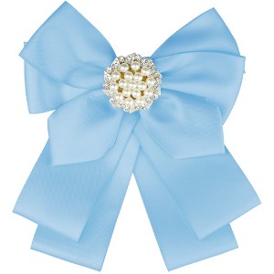 Elerevyo Women's Ribbon Brooch Necktie Pin Bow Tie with Pearl - 1 of 4