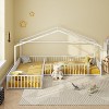 Double Twin Size L-Shaped Montessori House Bed Frame, Metal Corner Bed with Fence, Floor Bed Without Slats - ModernLuxe - 2 of 4