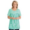 Collections Etc Seersucker Checkered Pattern Snap Front Top with Pockets, Lightweight Short-Sleeve Scoop Neckline Shirt - 4 of 4