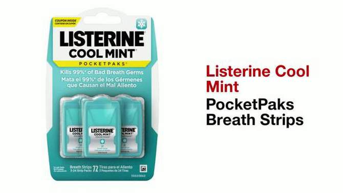 Listerine Cool Mint PocketPaks Portable Fresh Breath Strips - Cool Mint - 24-Strip Pack - 3 Pack, 2 of 11, play video