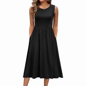 Zeagoo Women's Summer Tank Midi Dress with Pockets Floral Sleeveless A-Line Casual Loose T-Shirt Dresses Beach Sundress - 1 of 4