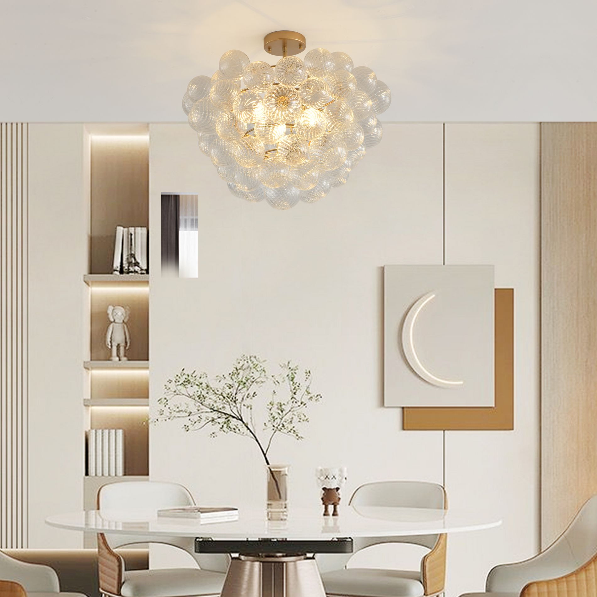 Gulches 20 Inch Gold Ceiling Pendant Light Threaded Clear Glass Globe Shade 3-G9 Base Non Adjustable for Living Room Dining Room Kitchen No Bulbs