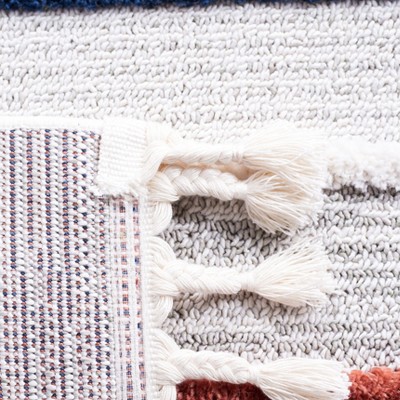 Ivory and Multi Stripe Wool Synthetic Area Rug 5'3" x 7'6"