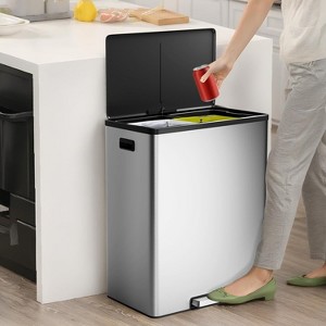2x8 Gallon Dual Trash Can, Stainless Steel Waste Container with Soft-Close Lid, Step Rubbish Bin with Removable Inner Buckets for Kitchen - 1 of 4