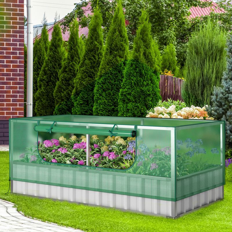 Tangkula 69” x 36” x 12” Galvanized Raised Garden Bed with Greenhouse Cover Raised Planter Box Kit with Roll-up Door 8PCS T Tags & A Pair of Gloves, 3 of 11