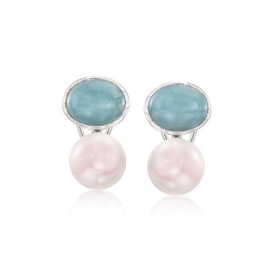 Ross-Simons 13.5-14mm Cultured Pearl and 10.00 ct. t.w. Aquamarine Earrings in Sterling Silver - 1 of 4