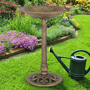 Costway Antique Gold Freestanding Pedestal Bird Bath Feeder Outdoor Garden Yard Decor - 1 of 4