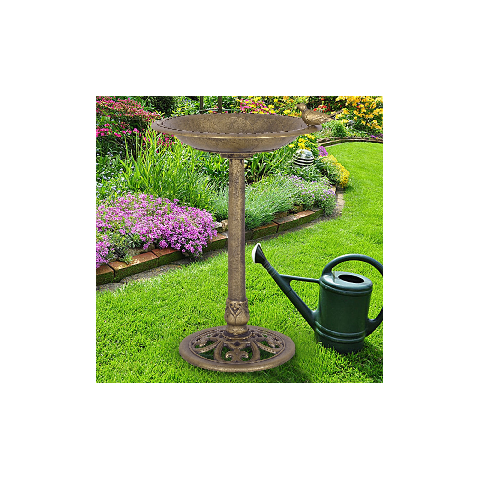 Costway Antique Gold Freestanding Pedestal Bird Bath Feeder Outdoor Garden Yard Decor