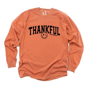 S.W.Smiley Thankful Varsity Arched - Women's Garment Dyed Long Sleeve Graphic T-Shirt - 1 of 4