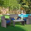 Tangkula 4-Piece Outdoor Patio Furniture Set Rattan Wicker Conversation Sofa Set Navy - 2 of 4