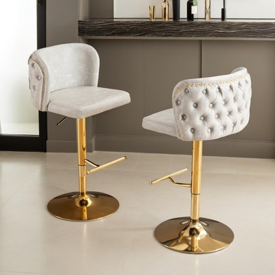 Swivel Bar Stools Set of 2, Modern PU Upholstered Bar Stools, Velvet Adjustable Barstool High Back Upholstered Modern Barstools - Leovsnove