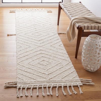 Ivory Wool and Chenille Flat Woven Runner Rug