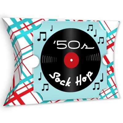 Big Dot of Happiness 50’s Sock Hop - Favor Gift Boxes - 1950s Rock N Roll Party Large Pillow Boxes - Set of 12