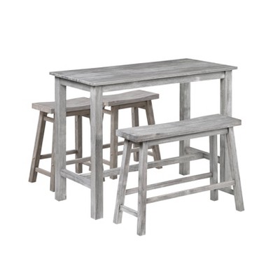 Storm Gray 4-Piece Solid Acacia Wood Pub Set with Saddle Stools