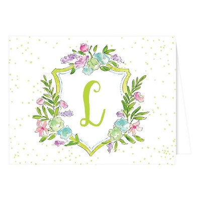 10ct Folded Notes - Vintage Floral Crest Monogram - L