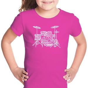 LA Pop Art Girl's Word Art T-shirt - Drums - 1 of 4