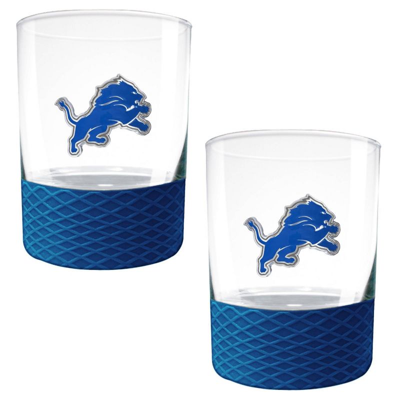 NFL Detroit Lions 14oz Rocks Glass Set with Silicone Grip - 2pc, 1 of 2