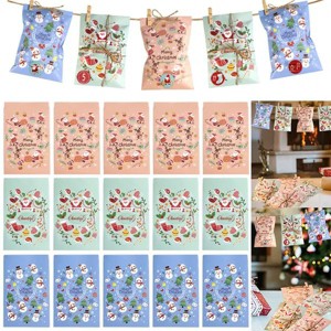 24-Pack Christmas Advent Calendar Bags, Santa Snowman Pattern Treat Bags with Number Stickers, Hanging Gift Bags for Countdown Tree Decor - 1 of 4