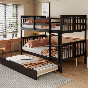PAGED Simple Detachable Bunk Bed Loft Bed, Full over Full Bed Frame with Twin Size Trundle, Ladder and Guardrail for Kids, Teens, Adults - 1 of 4