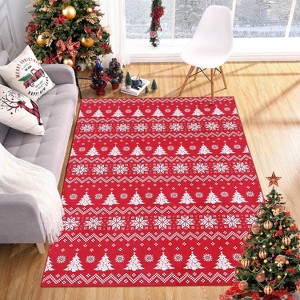 Washable Christmas Holiday Area Rug, Indoor Snowflake Throw Mat, Non-Slip Floor Carpet for for Living Room Bedroom Nursery Dining Room Decor, Red - 1 of 4