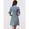 cheibear Womens Satin Lace V Neck 3/4 Sleeve Lingerie Silky Lounge Nightgowns - 3 of 4
