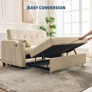 homfan 3-in-1 Convertible Sofa Bed with Pull-Out Sleeper & USB, Futon Couch for Small Spaces, Living Room, RV - Lounge Recliner - 1 of 4