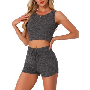 INSPIRE CHIC Women's Ribbed Knit Casual Crop Tank Top with Shorts Sleeveless Pajama Sets - 1 of 4