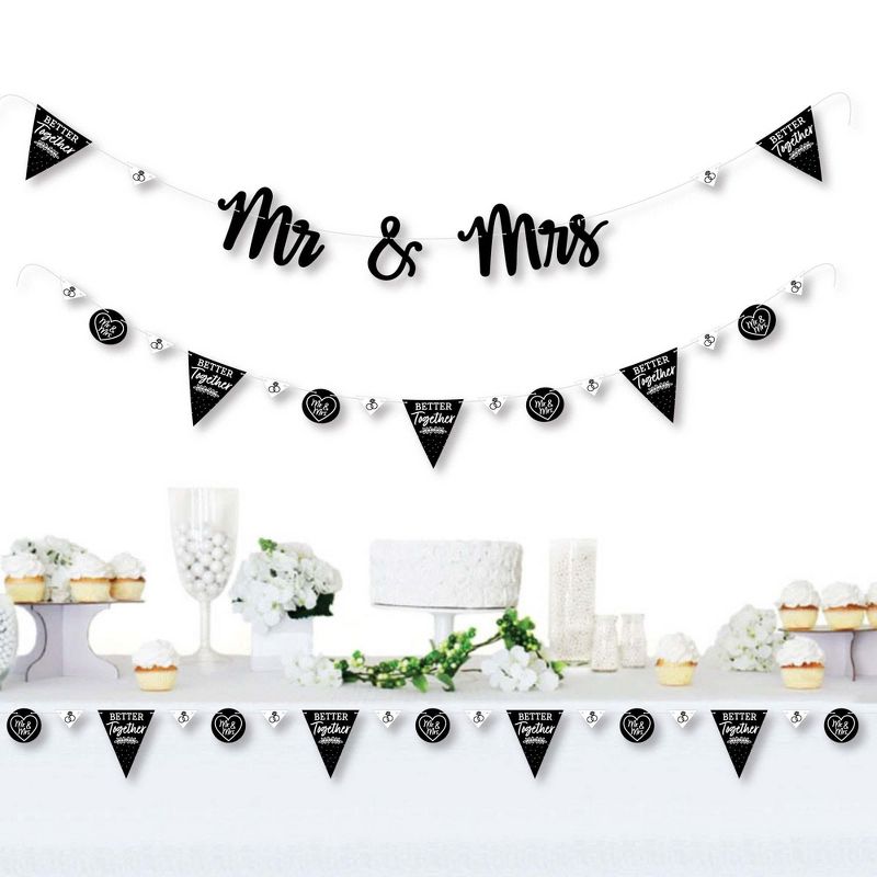 Big Dot of Happiness Mr. and Mrs. - Black & White Wedding or Bridal Shower Letter Banner Decoration - 36 Banner Cutouts & Mr. and Mrs. Banner Letters, 2 of 8