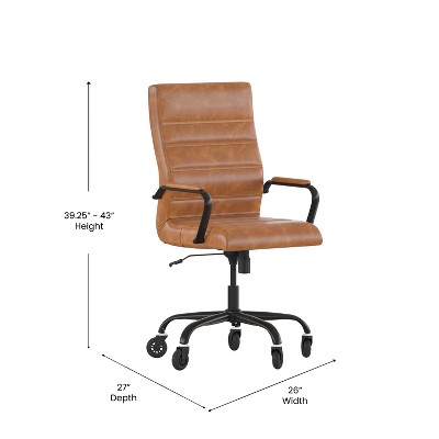 Whitney High-Back Brown LeatherSoft Executive Swivel Chair with Black Metal Frame