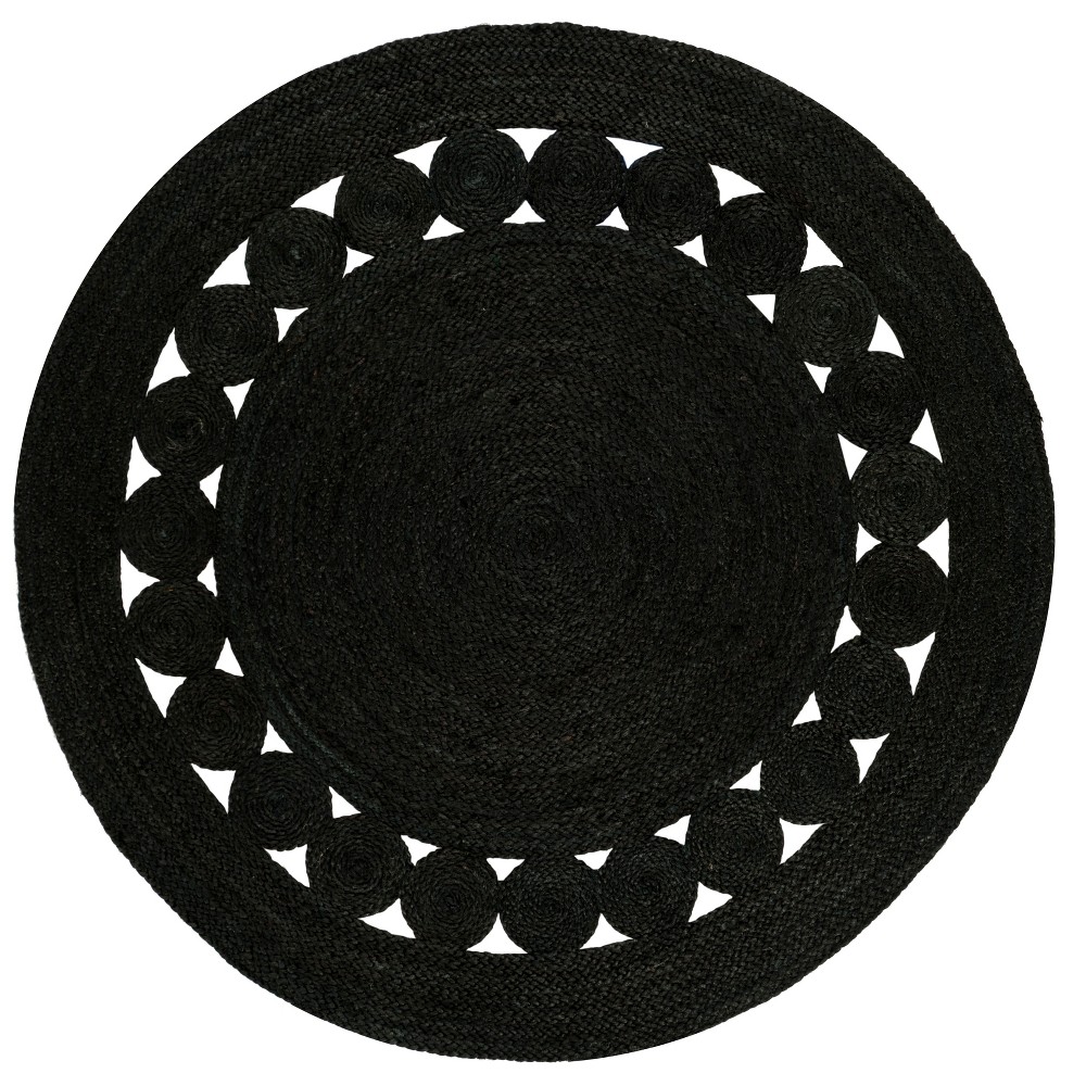 4' Round Solid Woven Area Rug Black - Safavieh