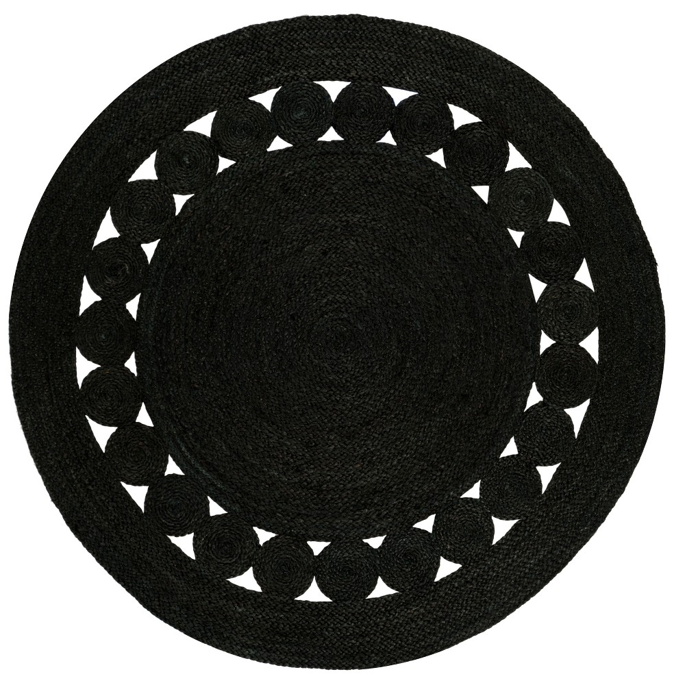 3' Round Solid Woven Accent Rug Black - Safavieh