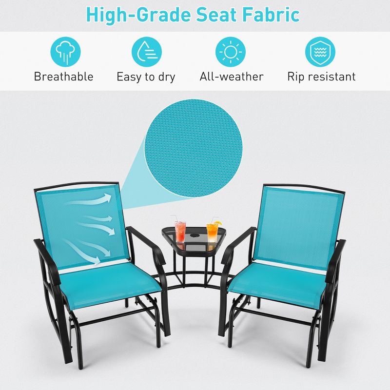 Costway Double Swing Glider Chair Rocker Glass Table Umbrella Hole Turquoise\Brown\Black, 4 of 9