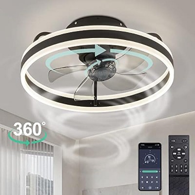 Siljoy Ceiling Fans with Lights,42 Inch Low Profile Ceiling Fan with Wall Control and Remote Control,Dimmable