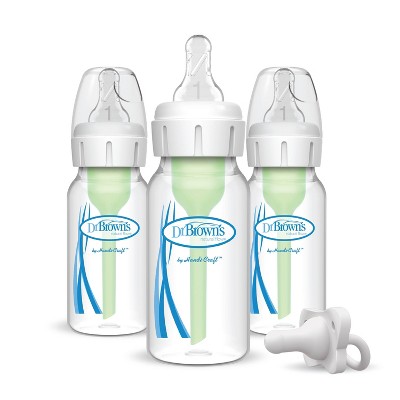 Dr. Brown's Natural Flow Options+ Anti-Colic Narrow Baby Bottle - 4oz/3pk Bottles with HappyPaci Pacifier