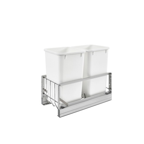 Rev A Shelf 5349 1527dm 2 11 69 Inch Double 27 Quart Kitchen Cabinet Pull Out Waste Container Storage With 2 Trash Cans And Wire Basket White Target