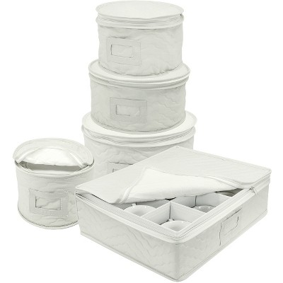 Simplify Holiday Dinner Plate Dinnerware Storage Box with 12 Felt Dividers - Red