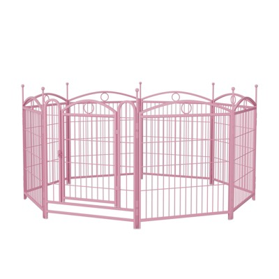 VisioGear Pet Doors, Gates and Pens, 8 Panels Pet Dog Fence with Doors, Foldable Pet Pen for Pet Exercise, Pink, 52"*52"*31"