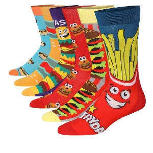 JAMES FIALLO Mens 6-Pair Savory Spectacle French Fries Burgers Hotdogs Patterned Crew Dress Socks - 1 of 4