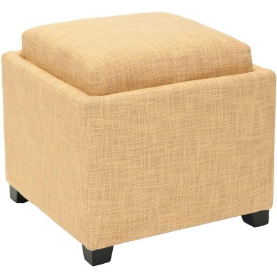 Harrison Gold Upholstered Ottoman with Reversible Tray