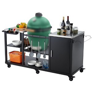 GustoWave Heavy-Duty Grill Table for Large Big Green Egg, Outdoor Prep Station with Storage, Stainless Steel Top, Locking Wheels - Black - 1 of 4